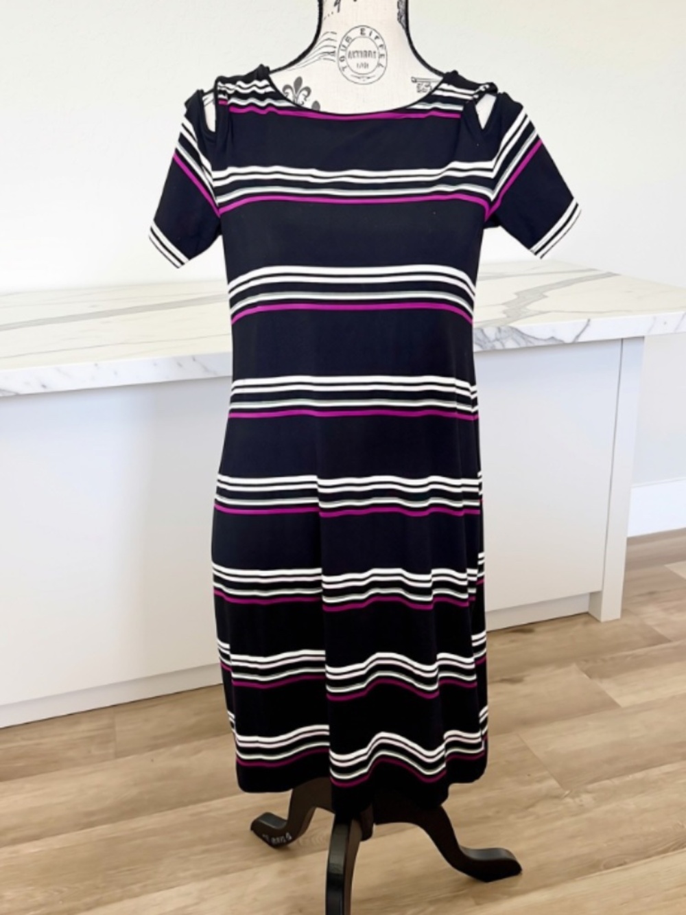 WHBM Stripe Knit Cold Shoulder Dress